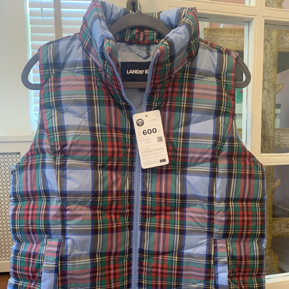 Land's End Women's Down Winter Puffer Vest Plaid